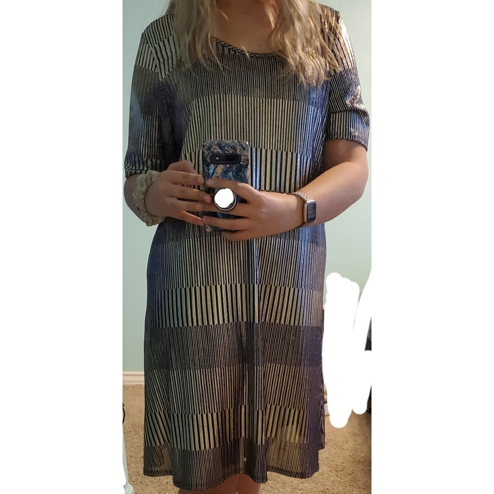 Blue and Gold Knee-Length, Shimmery Dress